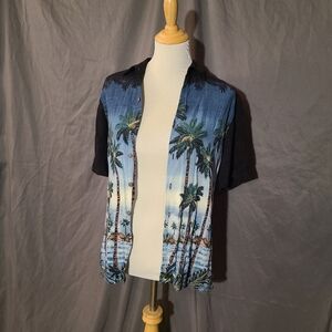 Blue Hawaiian Shirt with Palm Tree Design